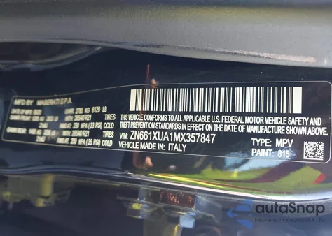 2021 Maserati Levante из США, поврежденный, VIN ZN661XUA1MX357847